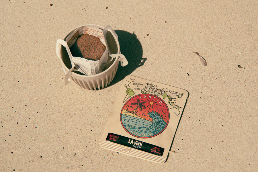 Top View of Exotic Drip Bag Coffee by La Veen